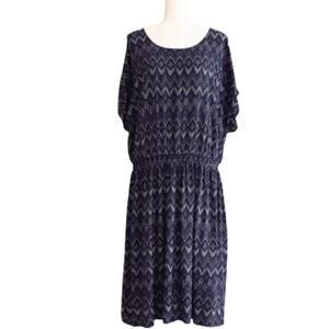 Blair Dress Blue White Chevron Print Short Sleeve Casual Dress Plus Size 2X
